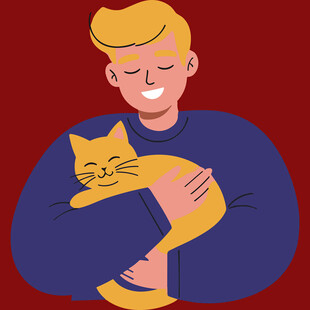 男子温馨怀抱可爱猫咪