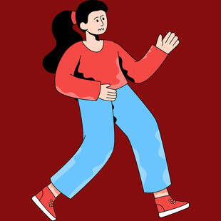 红衣女孩欢快迈步