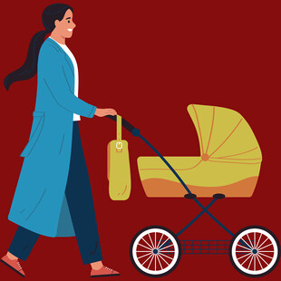 推婴儿车购物的年轻妈妈