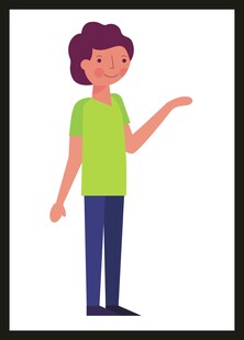 指向一侧的绿衣卡通人物
