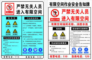 有限空间作业安全告知牌