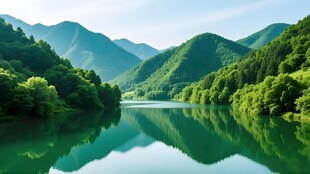 青山绿水间的宁静湖泊