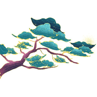 中式云纹树枝插画