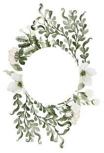 白色花卉绿叶装饰花环