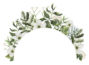 白色花卉绿叶装饰花环