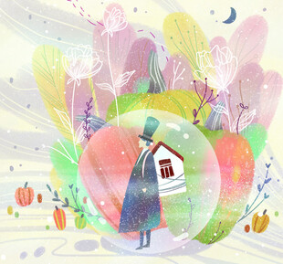 梦幻插画中的童话小屋世界