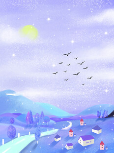 冬日雪景中的温馨村庄