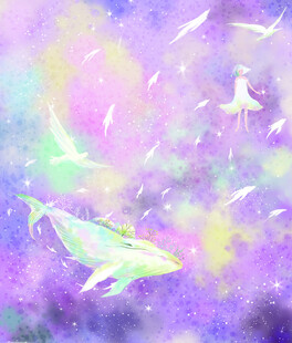 梦幻鲸鱼与飞鸟的奇幻图景