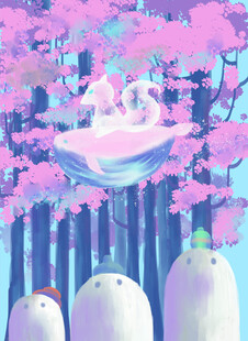 梦幻樱花下的奇幻场景