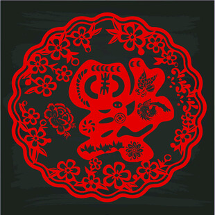 红色剪纸风兔年吉祥图案