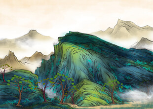 青山翠谷间的秀丽山水景