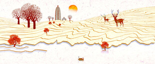 秋日原野上的小鹿与美景