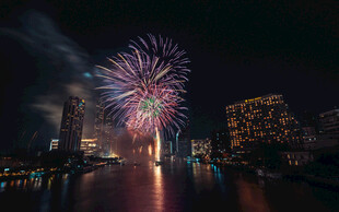 城市夜空绚烂烟花绽放