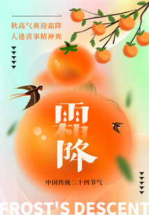 霜降时节柿子与飞鸟图景