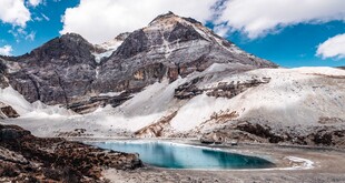 雪山下的静谧蓝湖