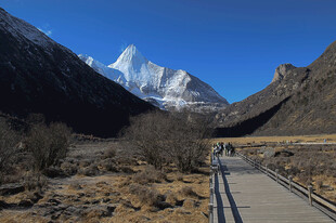 山间公路旁的壮丽雪山景观