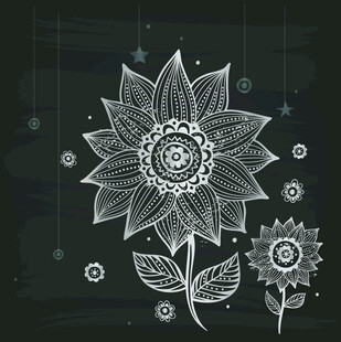手绘黑白花卉装饰图案
