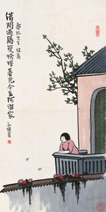 古风阳台女子凭栏赏景