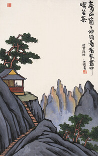 中式山水楼阁写意画