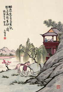 古典山水间的骑马观景图