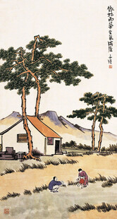 中式田园山水人物画