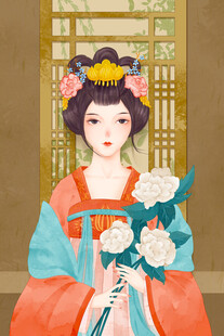 古风持花仕女图