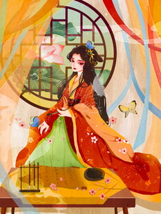 古风美人倚窗赏景