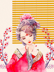 古风红衣女子优雅姿态