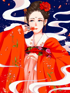 古风红衣女子温婉动人