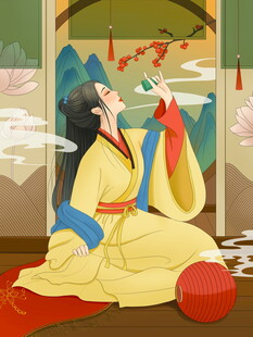 古装女子优雅饮酒图