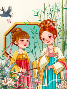 古风双姝赏景图