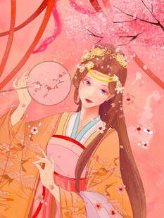 古风汉服女子持扇赏景