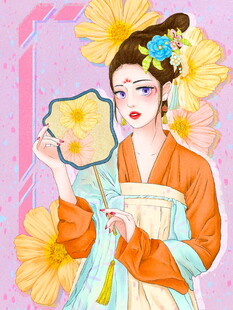 古风美人持扇优雅赏景