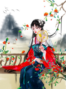 古风女子倚栏赏景图