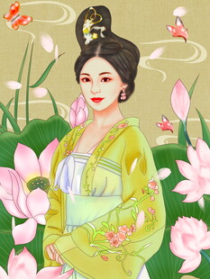 古风美人赏荷图