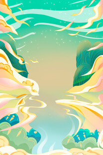 梦幻山水风景插画