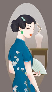 复古旗袍女子优雅侧影