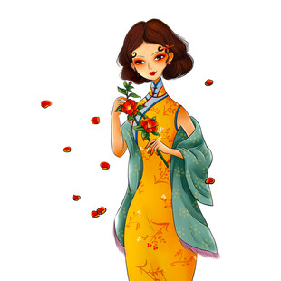 手持玫瑰的优雅古风女子