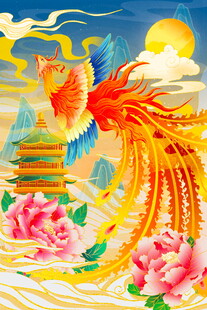 凤凰朝阳图繁花相伴