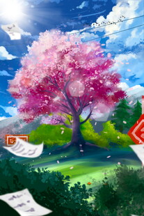 梦幻樱花树旁的多彩风景