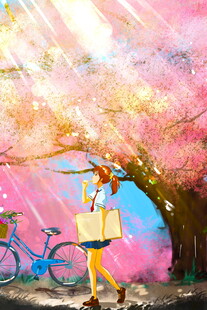 春日少女漫步烂漫樱花下