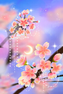 梦幻樱花月夜美景