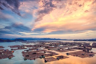 水上屋畔的绚烂黄昏美景