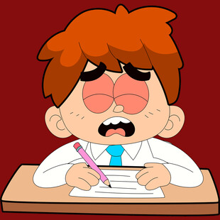 男孩专注写字神情投入