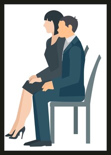 商务男女亲密坐椅上