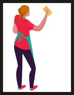 清洁女工手持抹布劳作