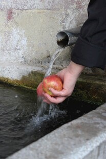 手洗苹果于水流之下
