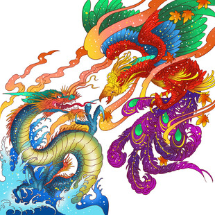龙凤呈祥奇幻艺术插画
