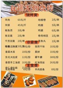 烧烤摊菜单价目表展示