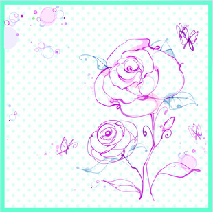 手绘梦幻粉色玫瑰花图案